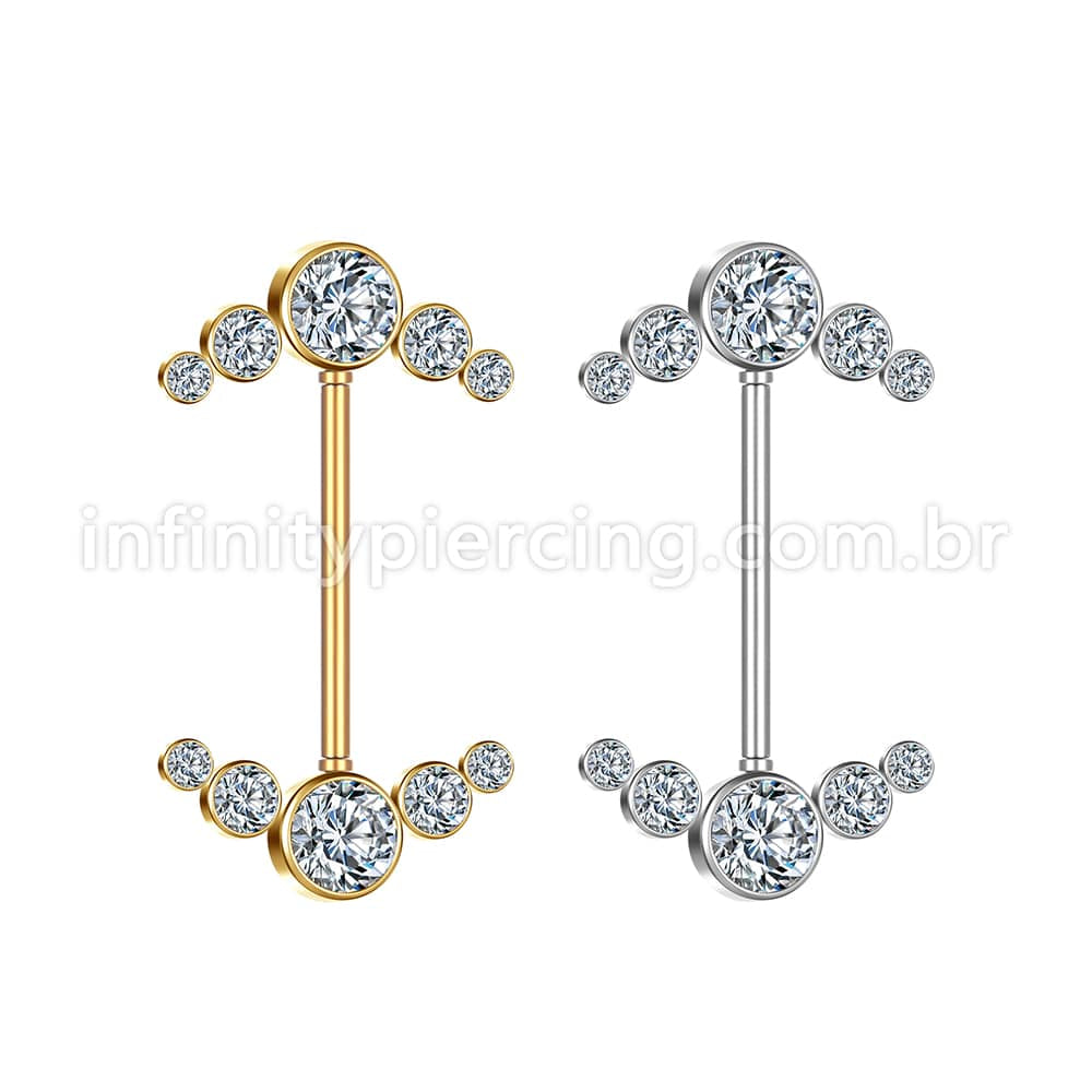 Piercing Mamilo Push Pin Aço Cirúrgico Indiano Zircônia